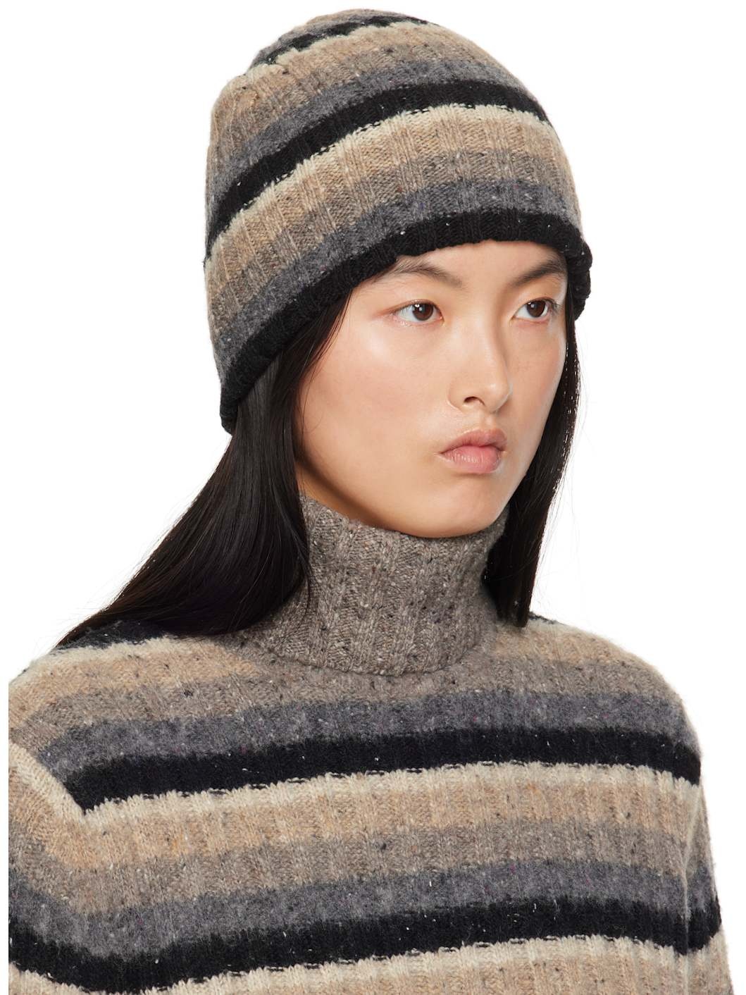 Brown & Black Striped Beanie - 2