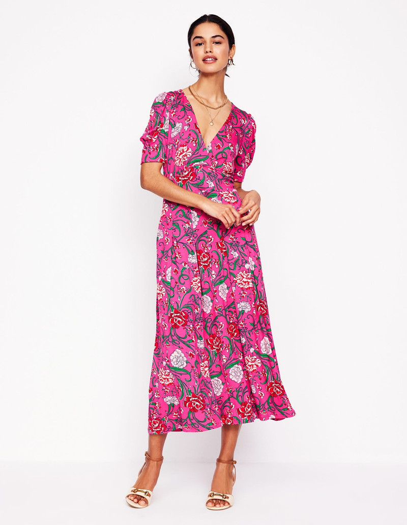 Kristen Pleated Jersey Dress-Pink Yarrow, Carnation Vine 6