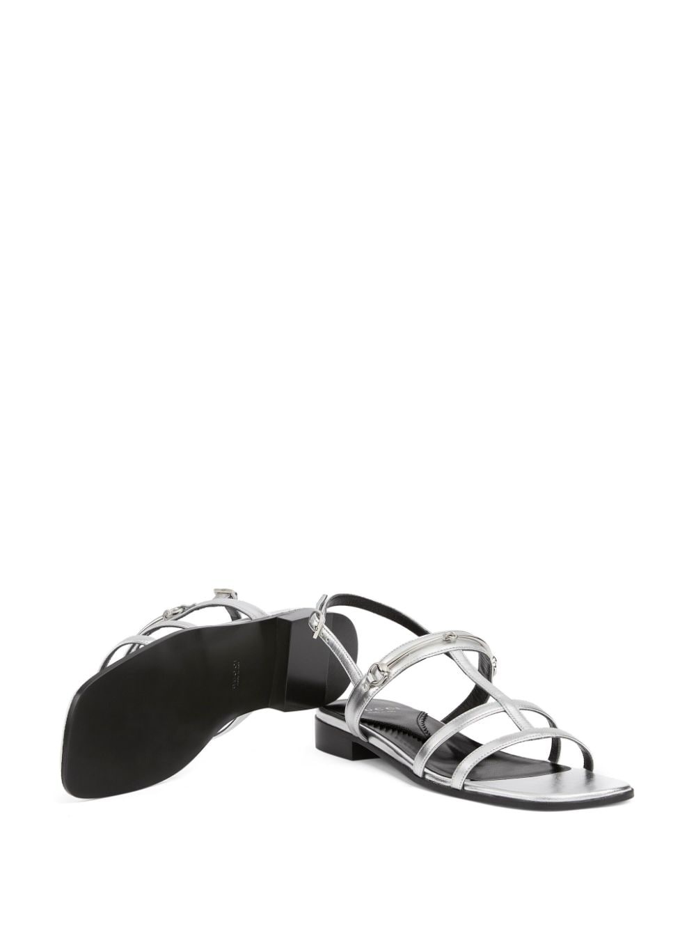 Horsebit caged metallic leather sandals - 5