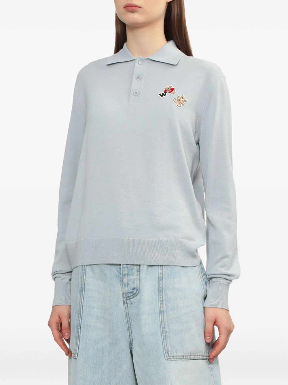 bear-embroidered polo-neck sweater - 3