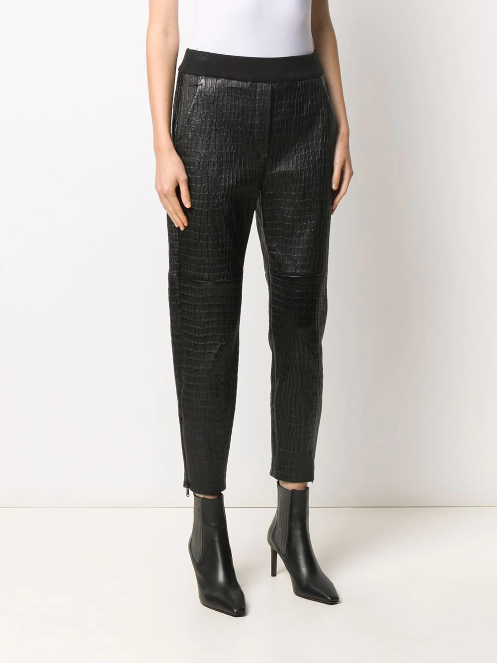 crocodile-effect leather trousers - 3