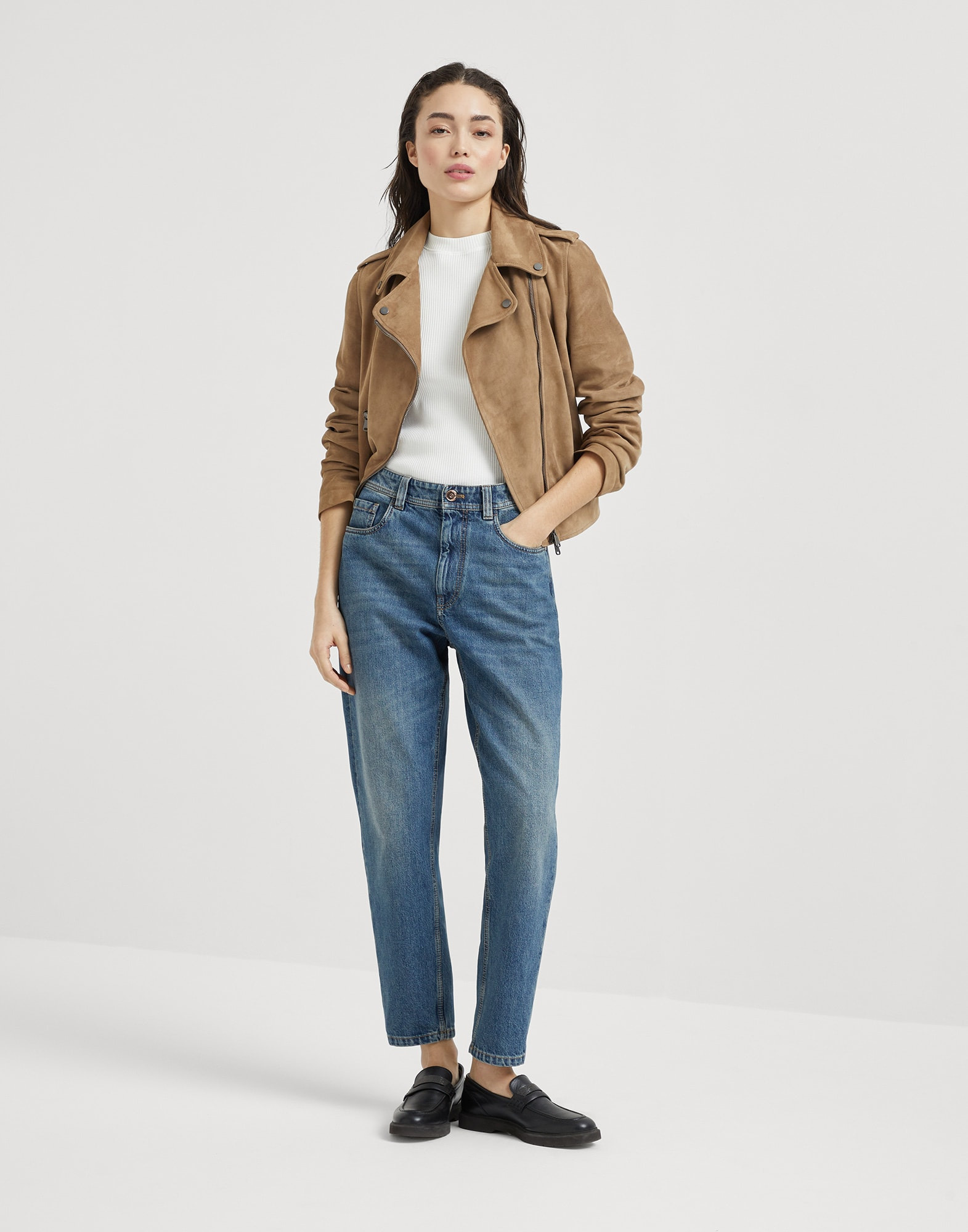 Suede biker jacket with monili - 5