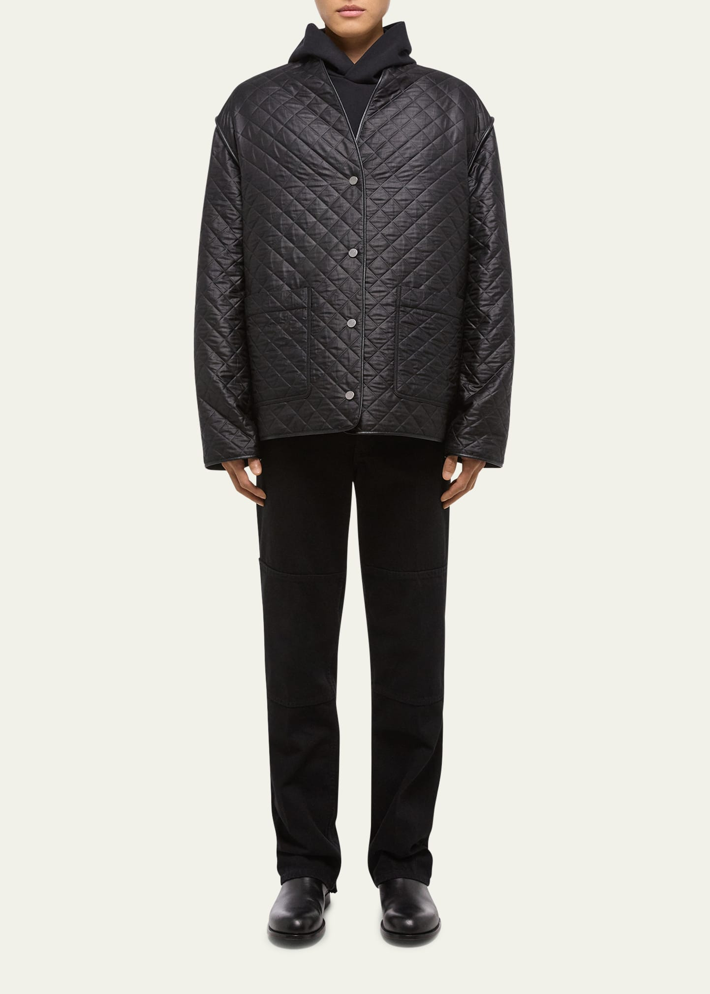 Men's Quilted V-Neck Padded Jacket - 2