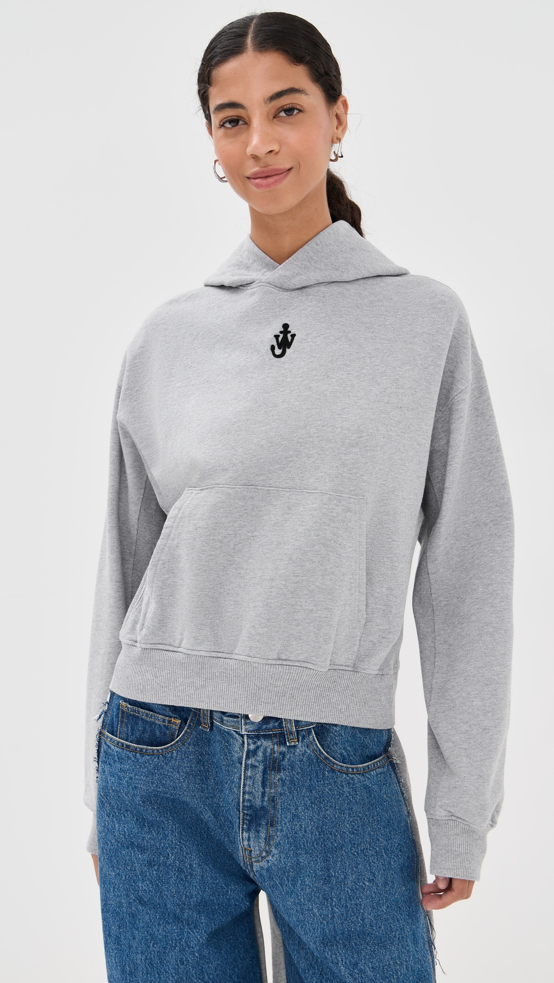 Anchor Embroidery Cropped Hoodie - 6