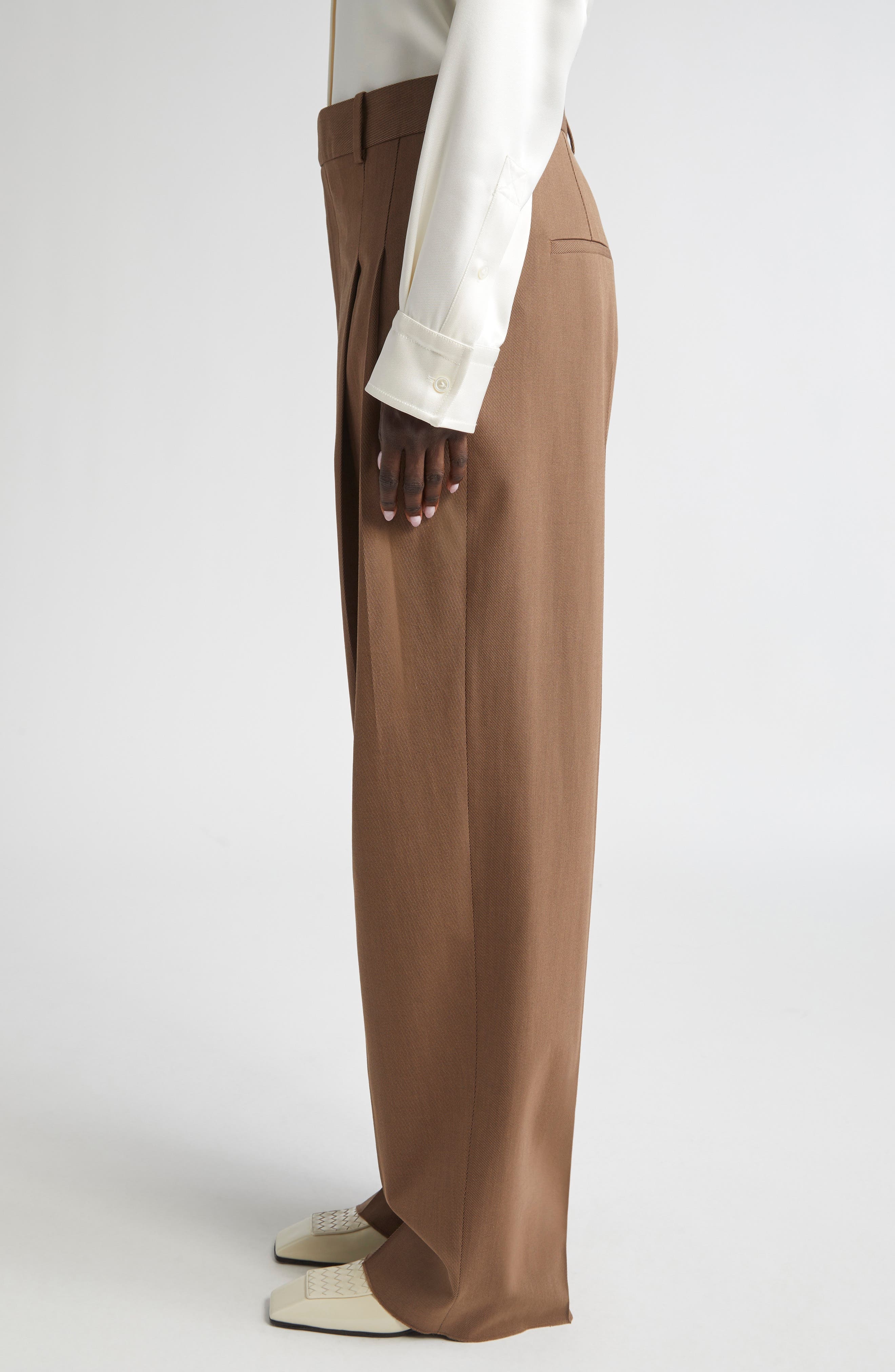 Bottega Veneta Mélange Wool Blend Stretch Tricotine Pants in 2026 Ebony/Light Jute Mel at Nordstrom - 4