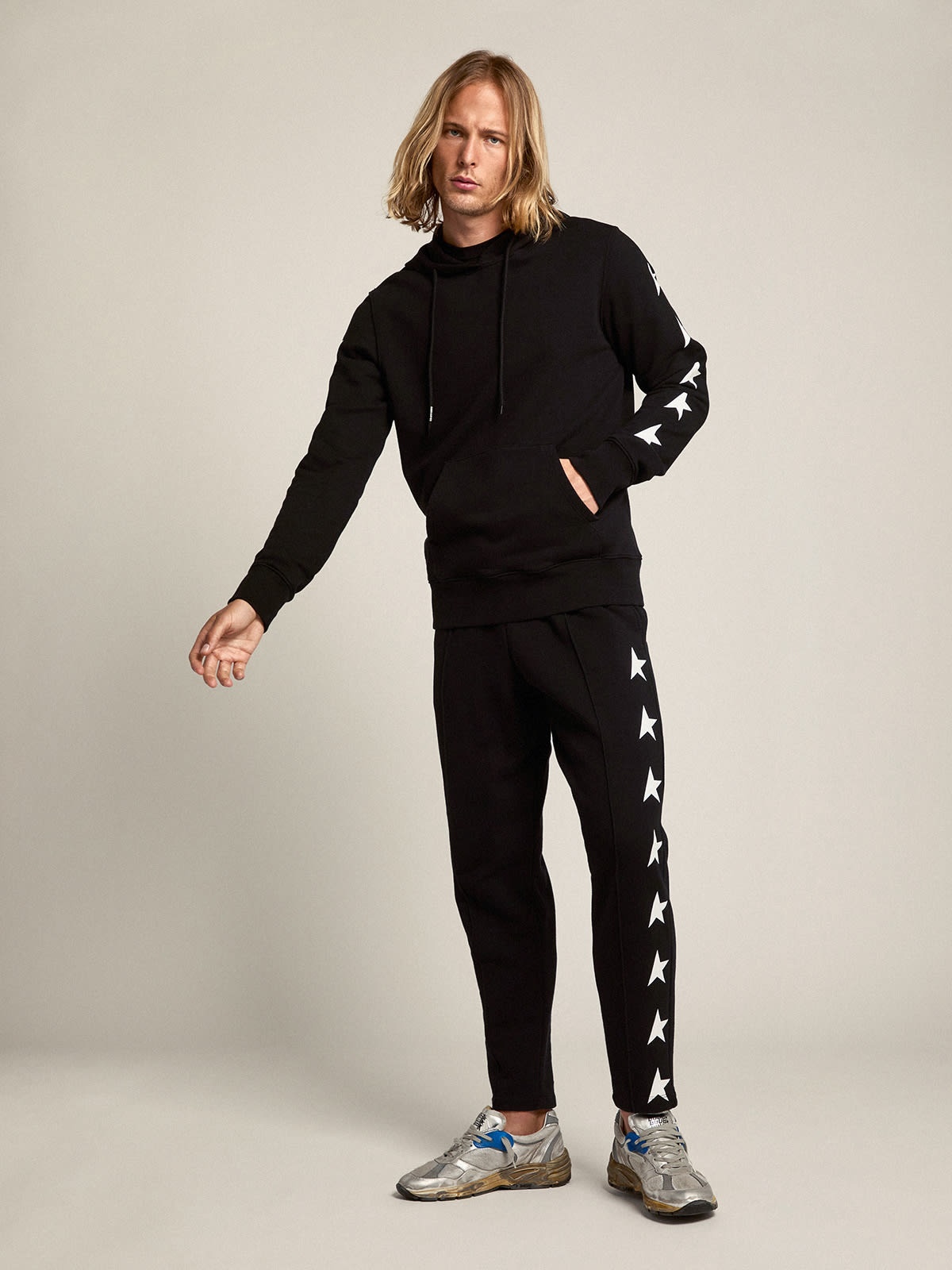 Men's black joggers with white stars - 4