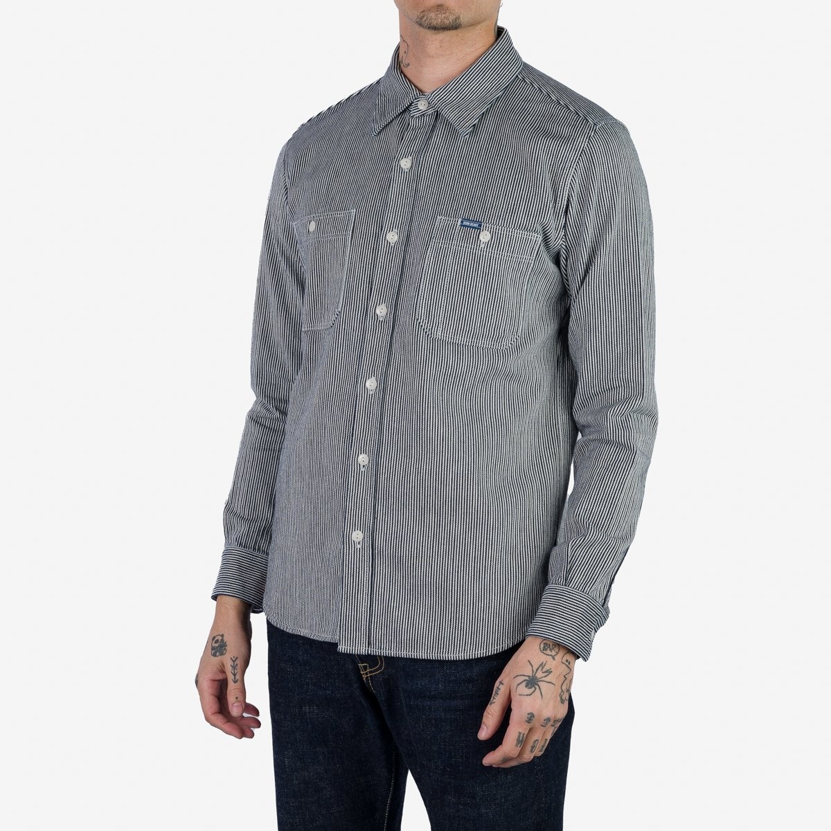 Iron Heart IHSH-348-IND 9oz Selvedge Ombré Check Western Shirt - Indigo