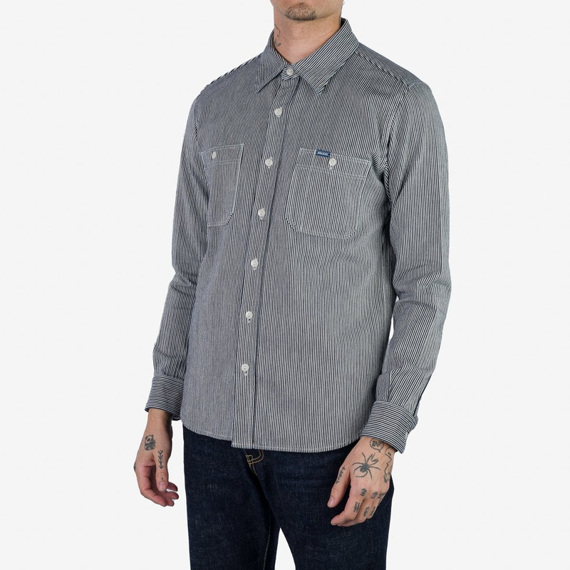 Iron Heart IHSH-366-IND 8oz Herringbone Hickory Stripe Work Shirt - Indigo outlook