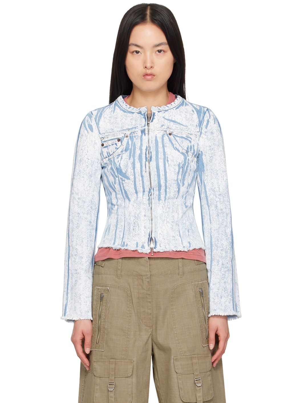 Blue Pigment Print Denim Jacket - 1