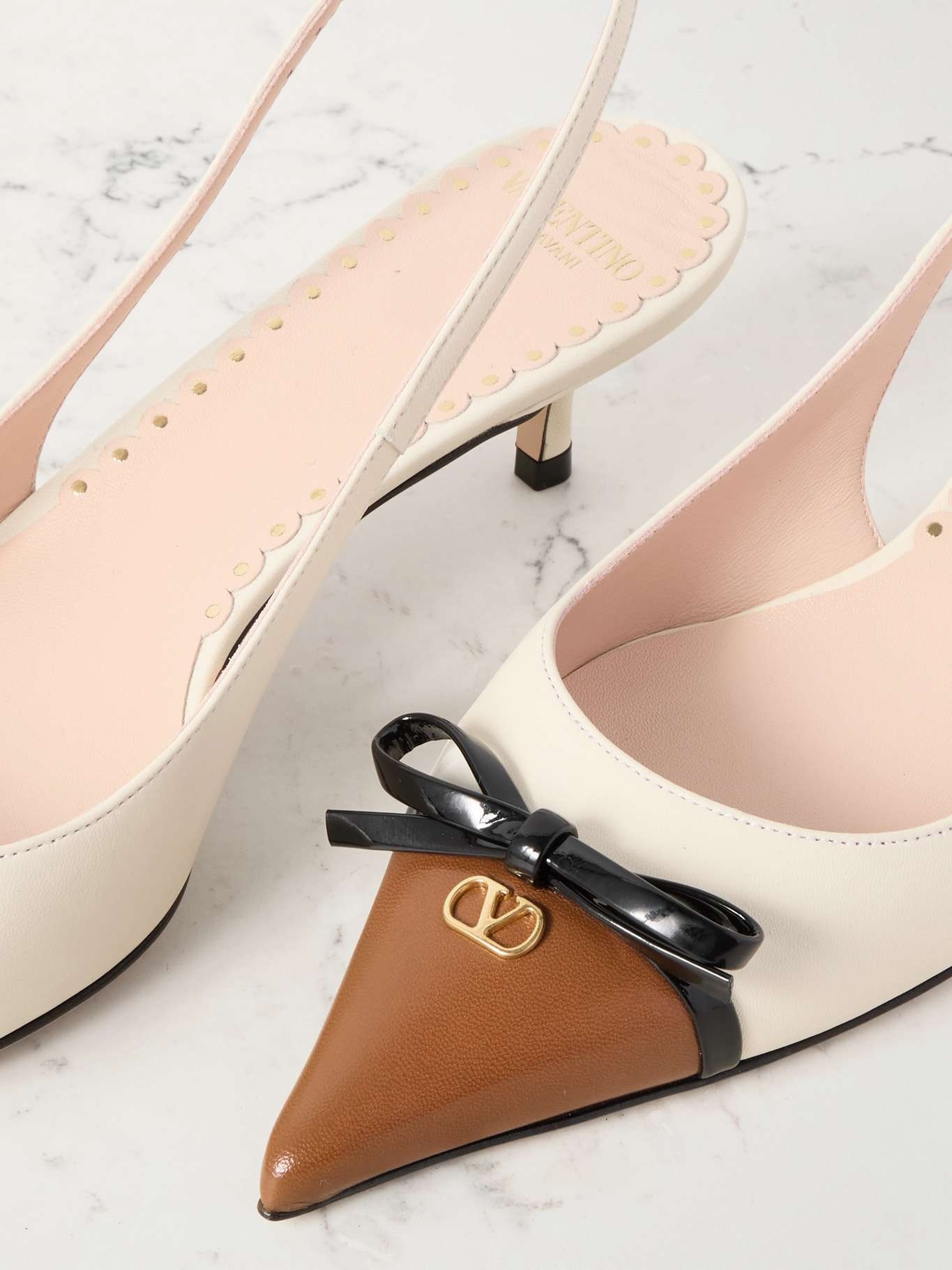 Bepointy 45 bow-embellished color-block leather slingback pumps Ivory - 4