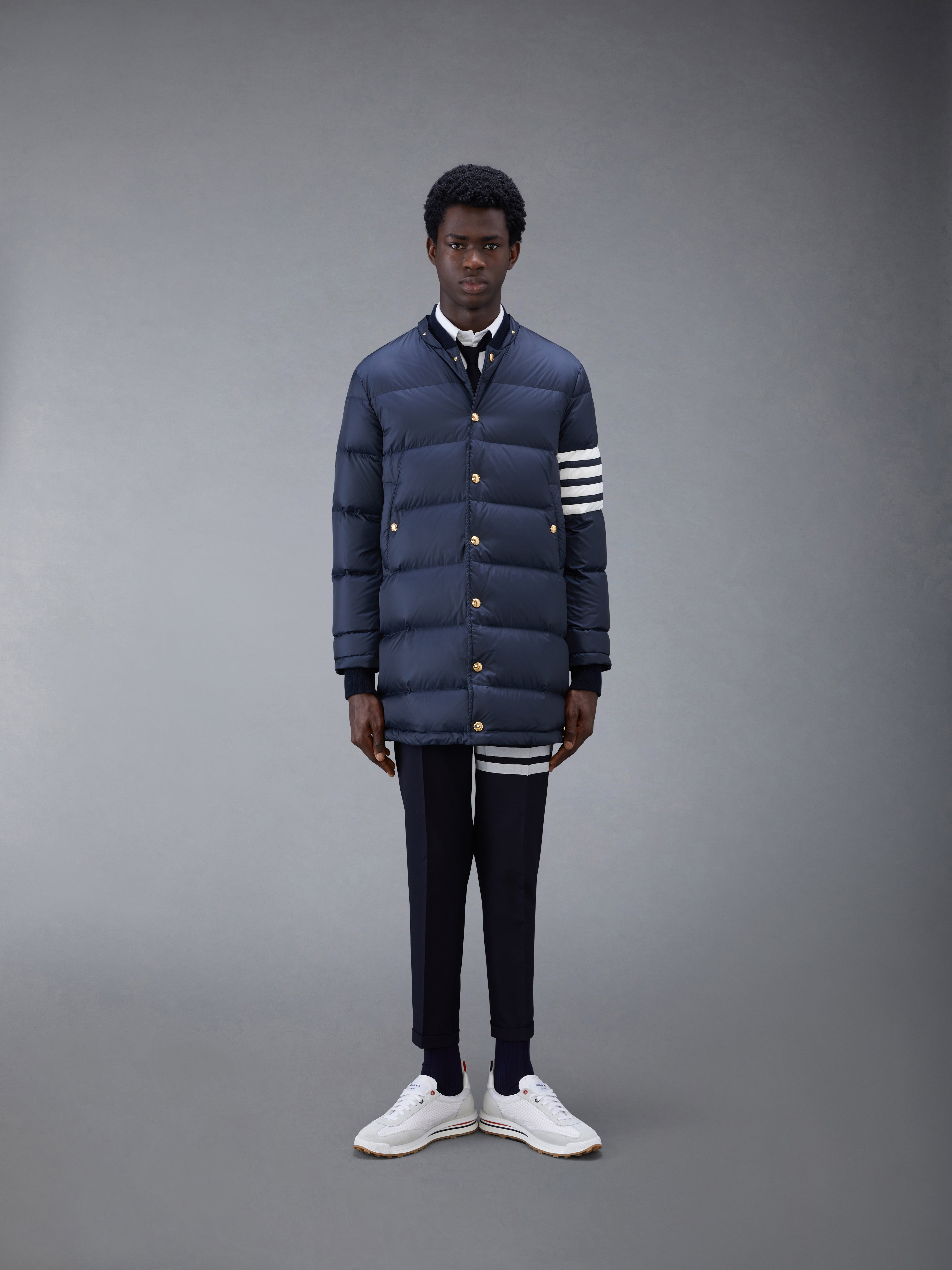 Navy Matte Nylon 4-Bar Down Coat - 4