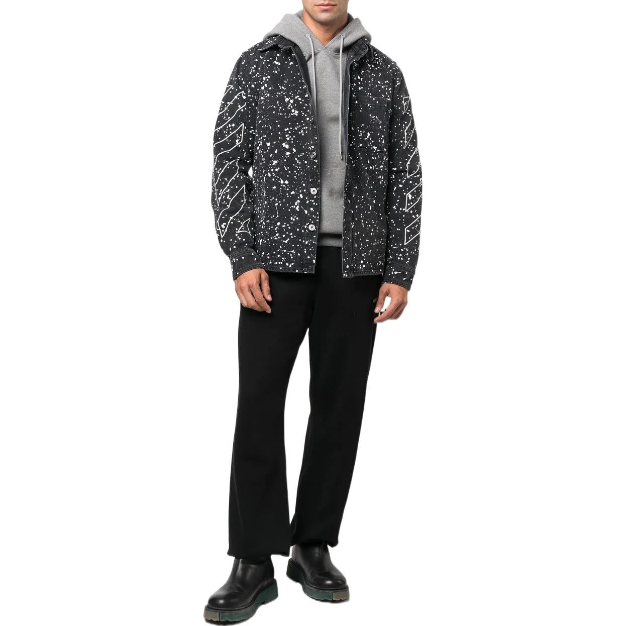 Men's Off-White FW22 Twill Printing Single Breasted Long Sleeves Ordinary Version Black Shirt OMYD02 - 2