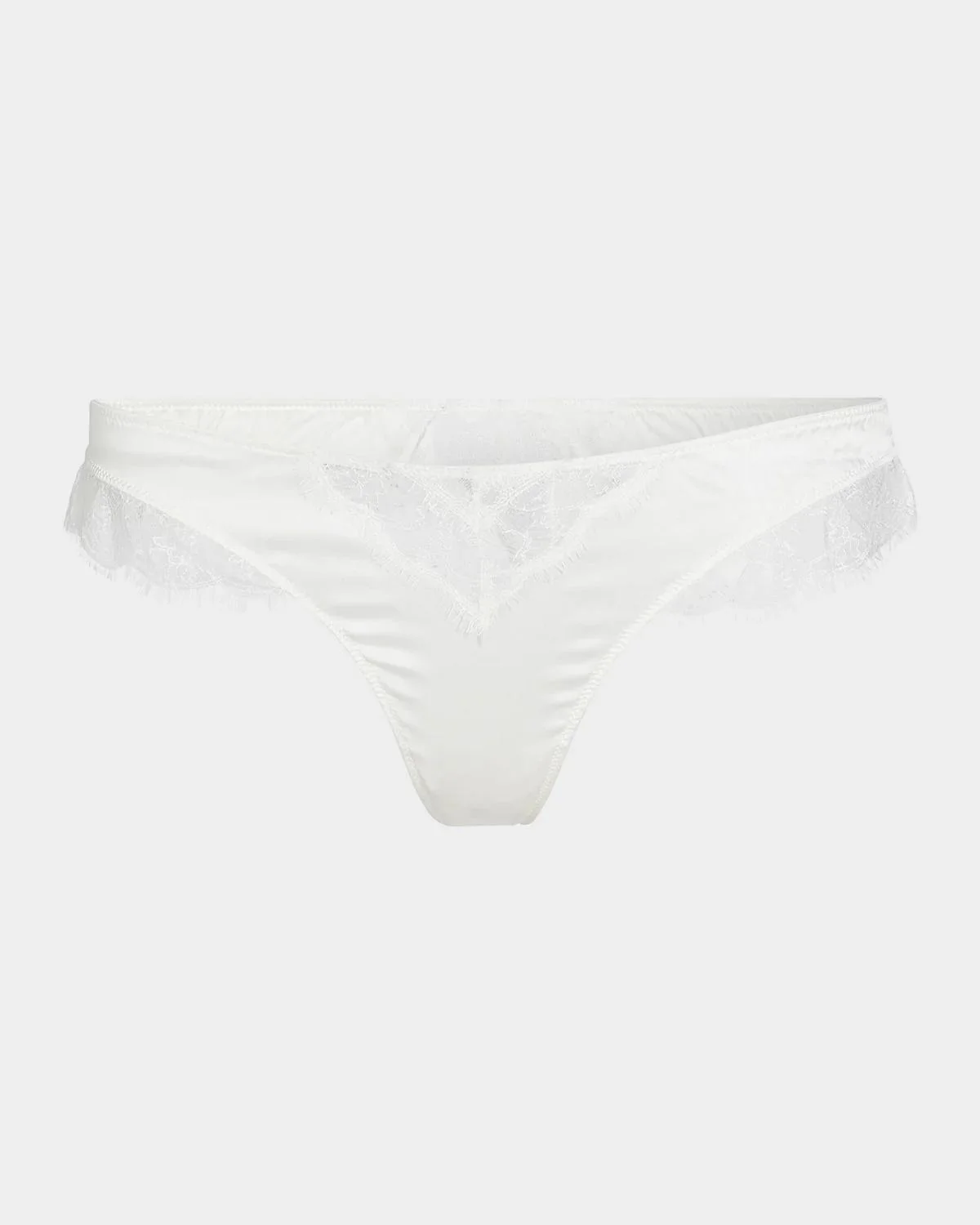 Low-Rise Lace-Inset Stretch Silk Thong - 1