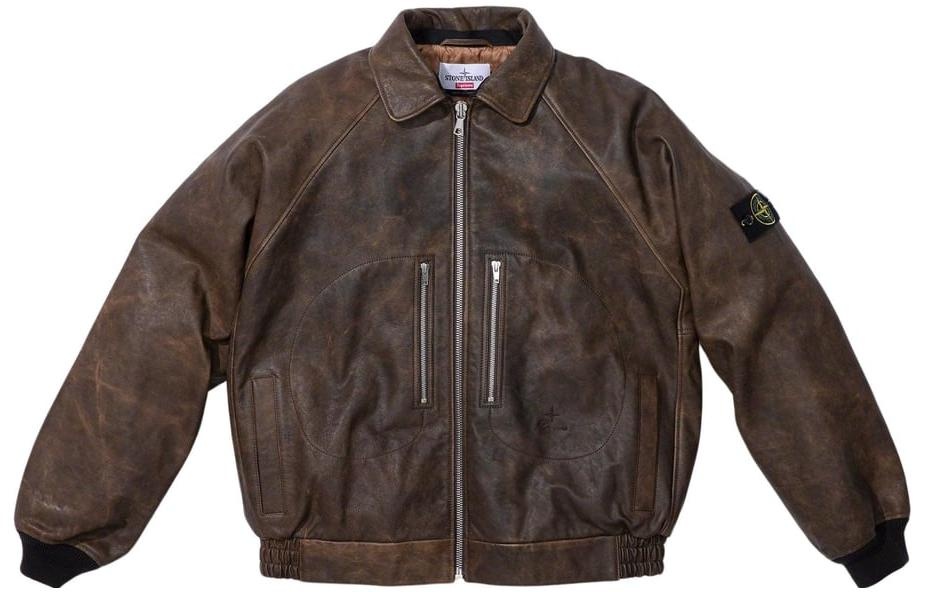 Supreme x STONE ISLAND FW23 Week10 Leather Bomber Jacket 'Brown' SUP-FW23-165 - 4