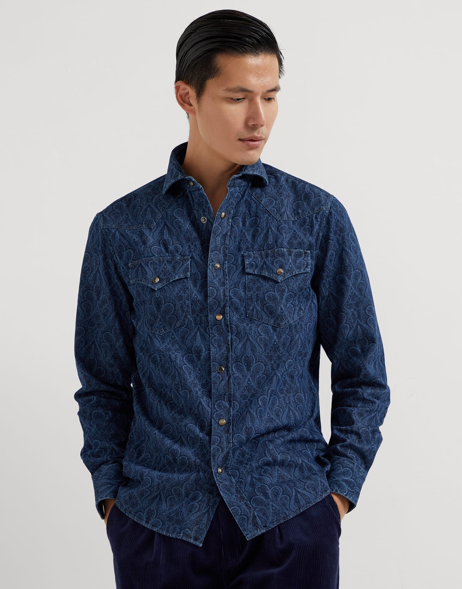 Paisley denim easy fit Western shirt - 1