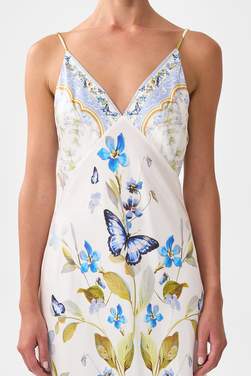 V-NECK LONG BIAS SLIP DRESS WITH TRAIN - 7
