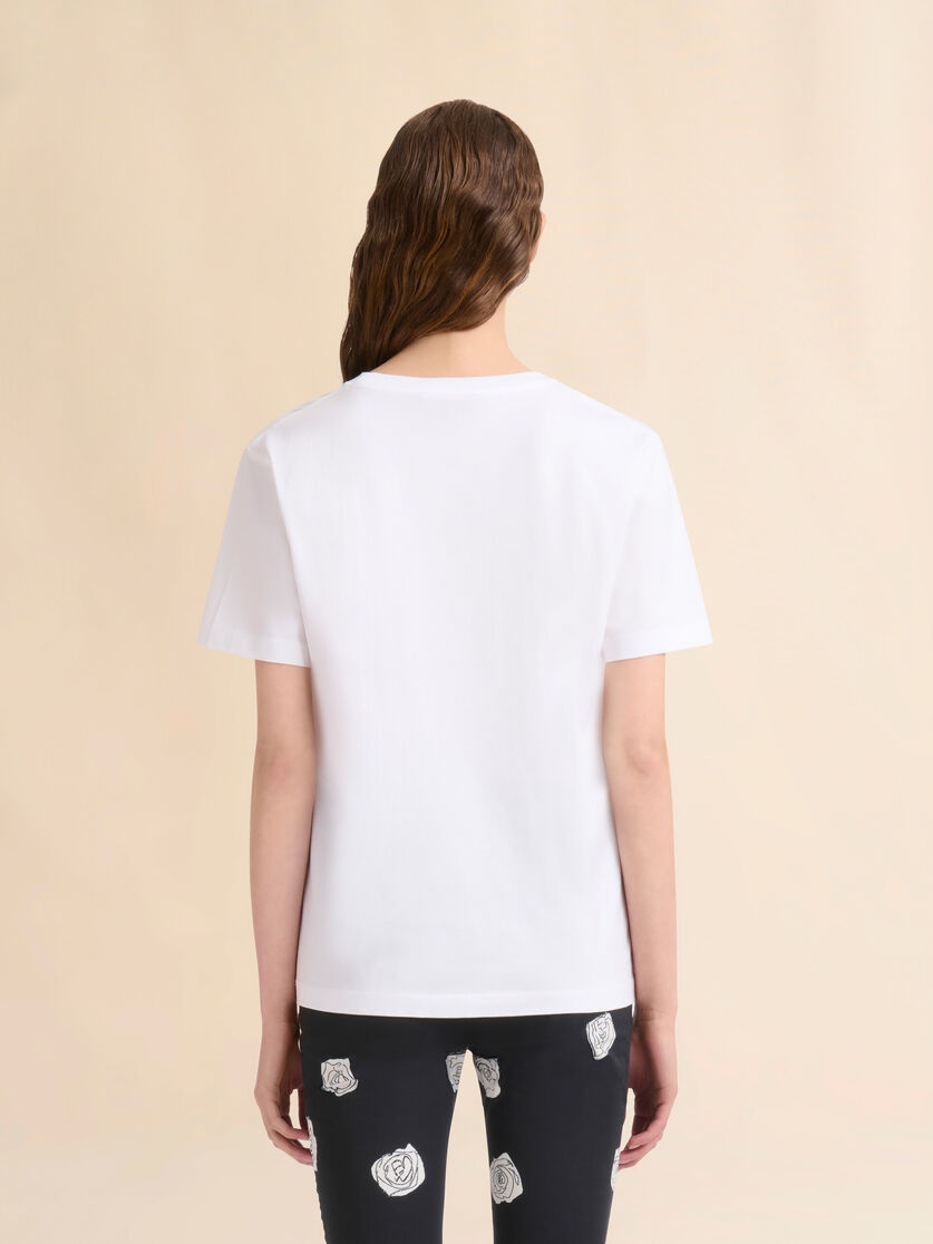 WHITE COTTON T-SHIRT WITH SCRAPED ROSE PRINT - 3