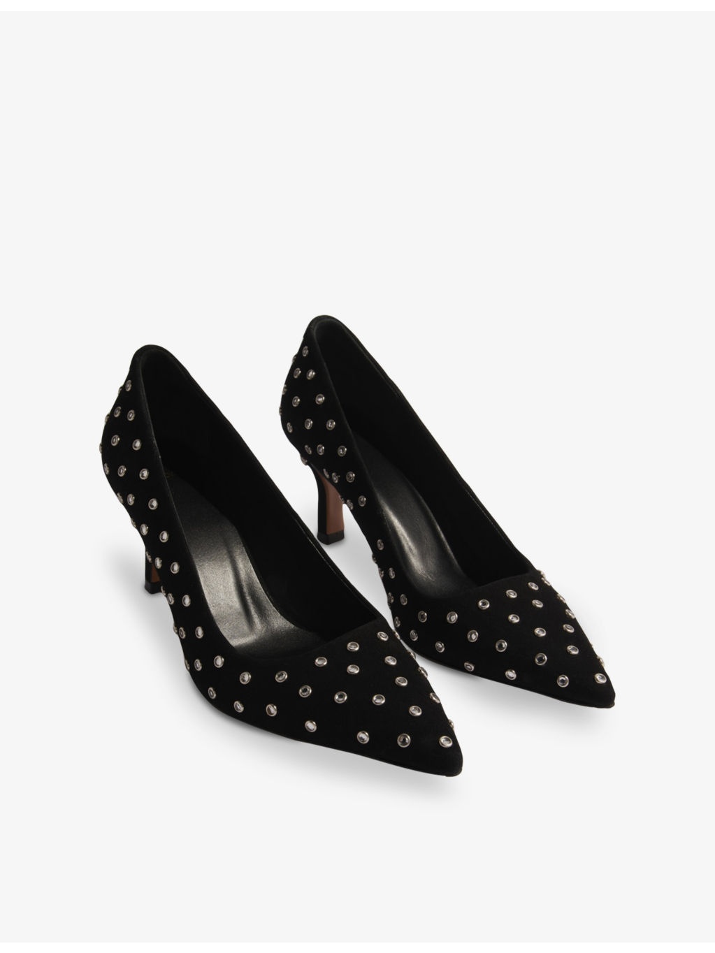 Rhinestone-Embellished Heeled Leather Pumps - 3