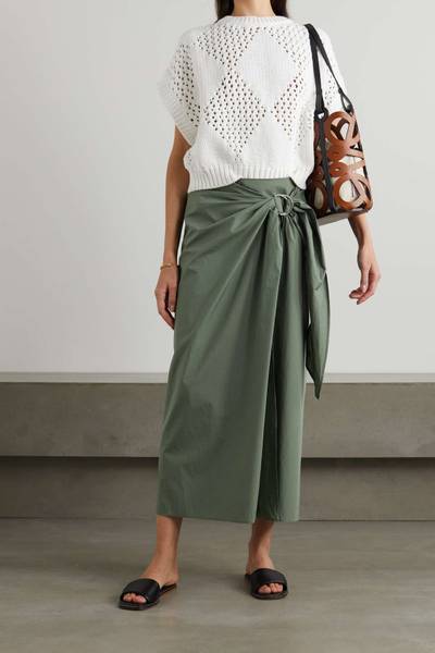 Brunello Cucinelli Gathered cotton wrap midi skirt outlook