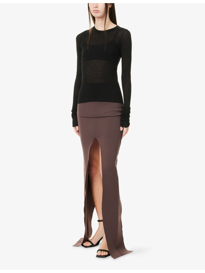 Rick Owens Sliced Slim-Fit Knitted Midi Skirt outlook