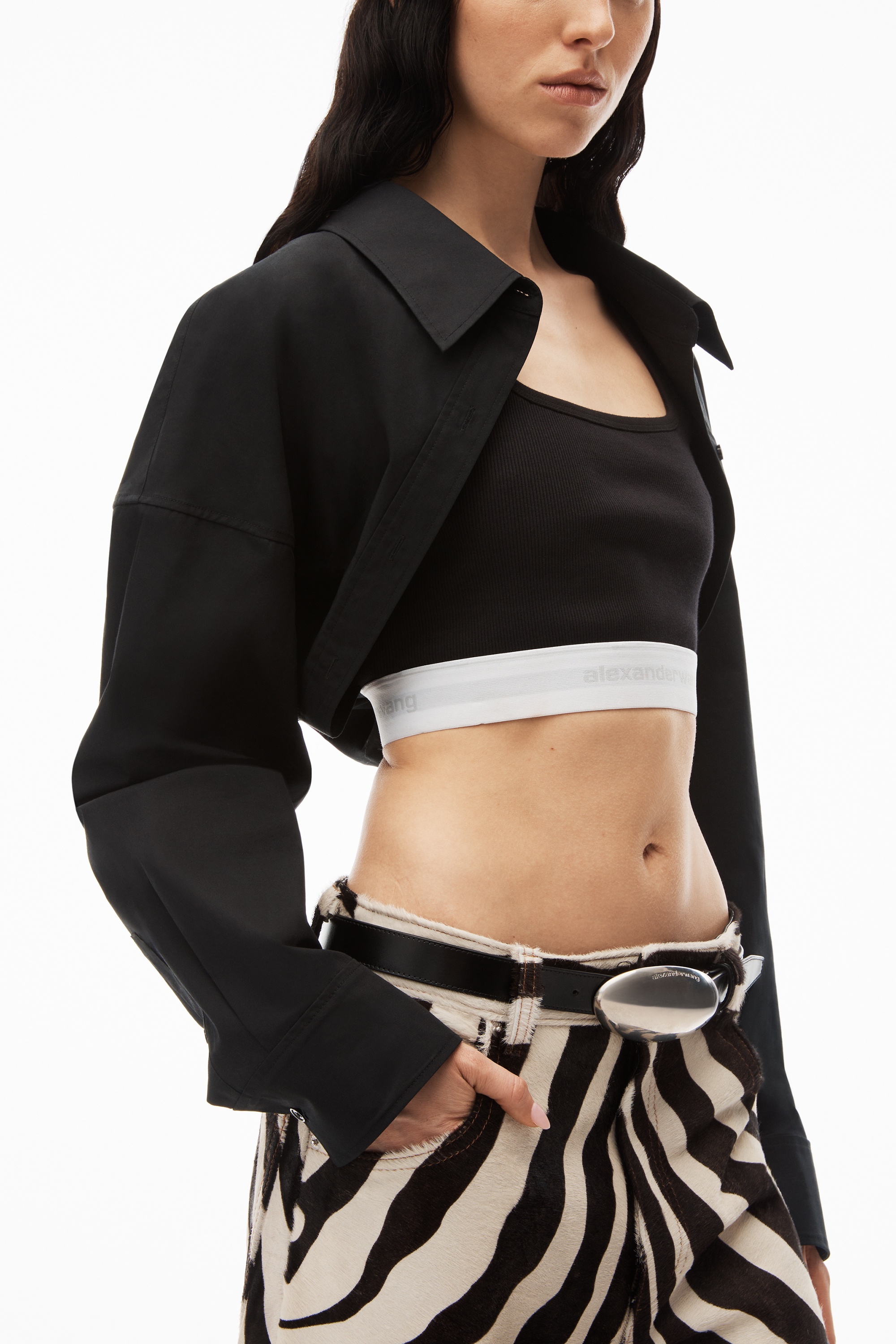 layered crop bolero in compact cotton - 3