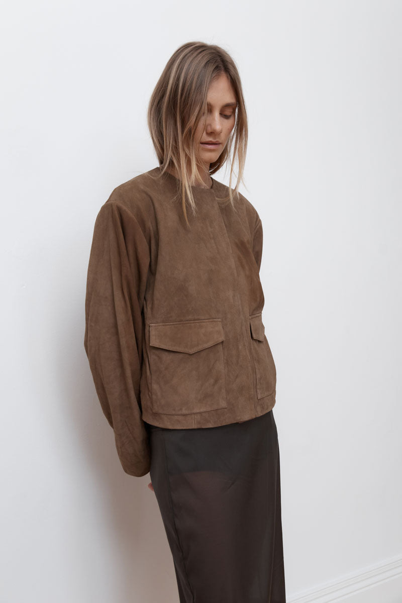 Suede Utility Cocoon Bomber - Toffee - 11