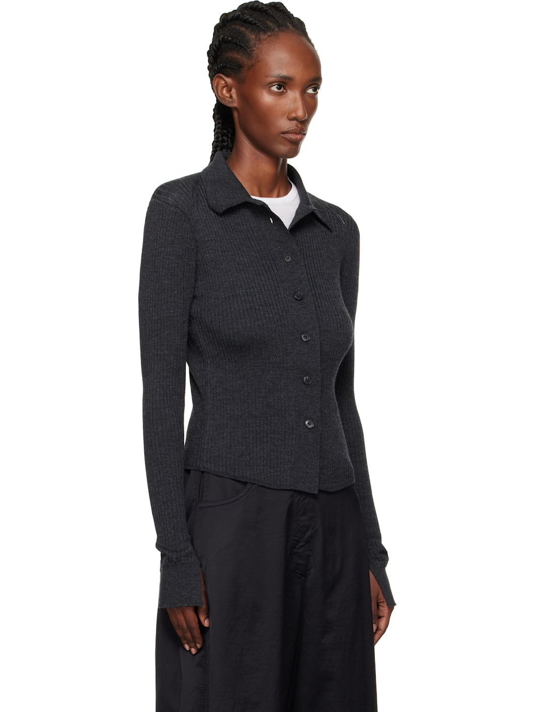 Gray Knitted Rib Cardigan - 2