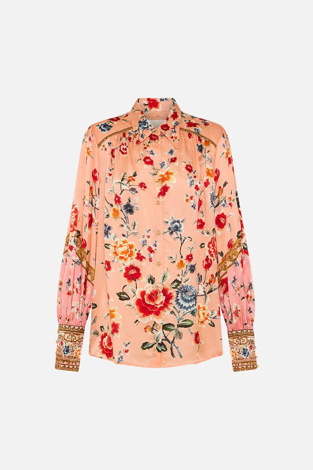 BUTTON THROUGH BLOUSON SLEEVE BLOUSE - 1