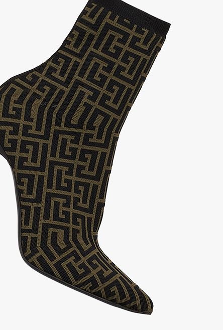Bicolor stretch knit Skye ankle boots with Balmain monogram - 5