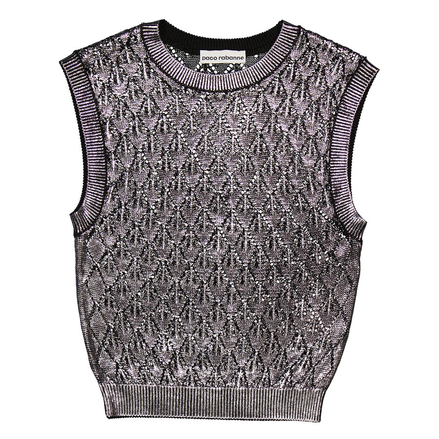 Rabanne Sleeveless Metallic Knit Jacquard Top, Size Small - 4