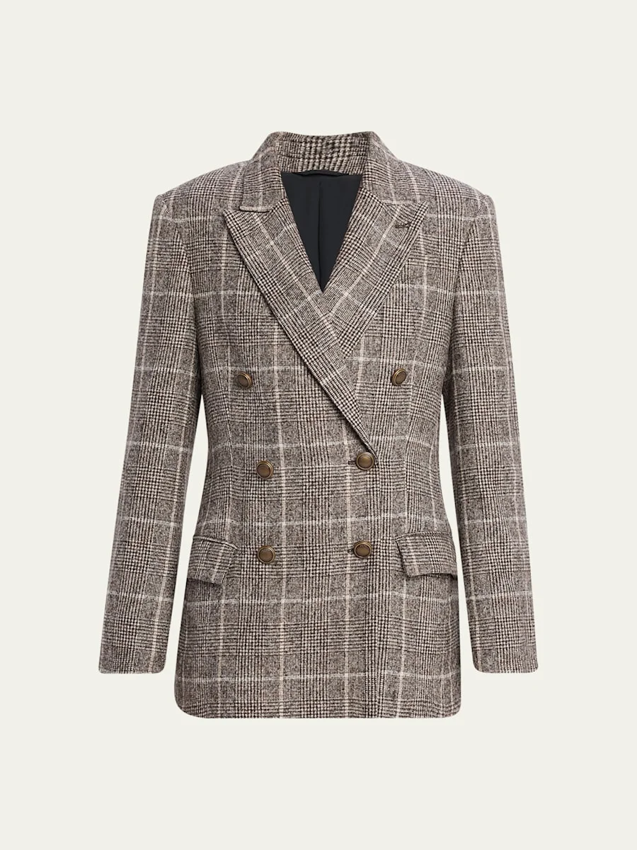 Windowpane Double-Breasted Jacket - 1