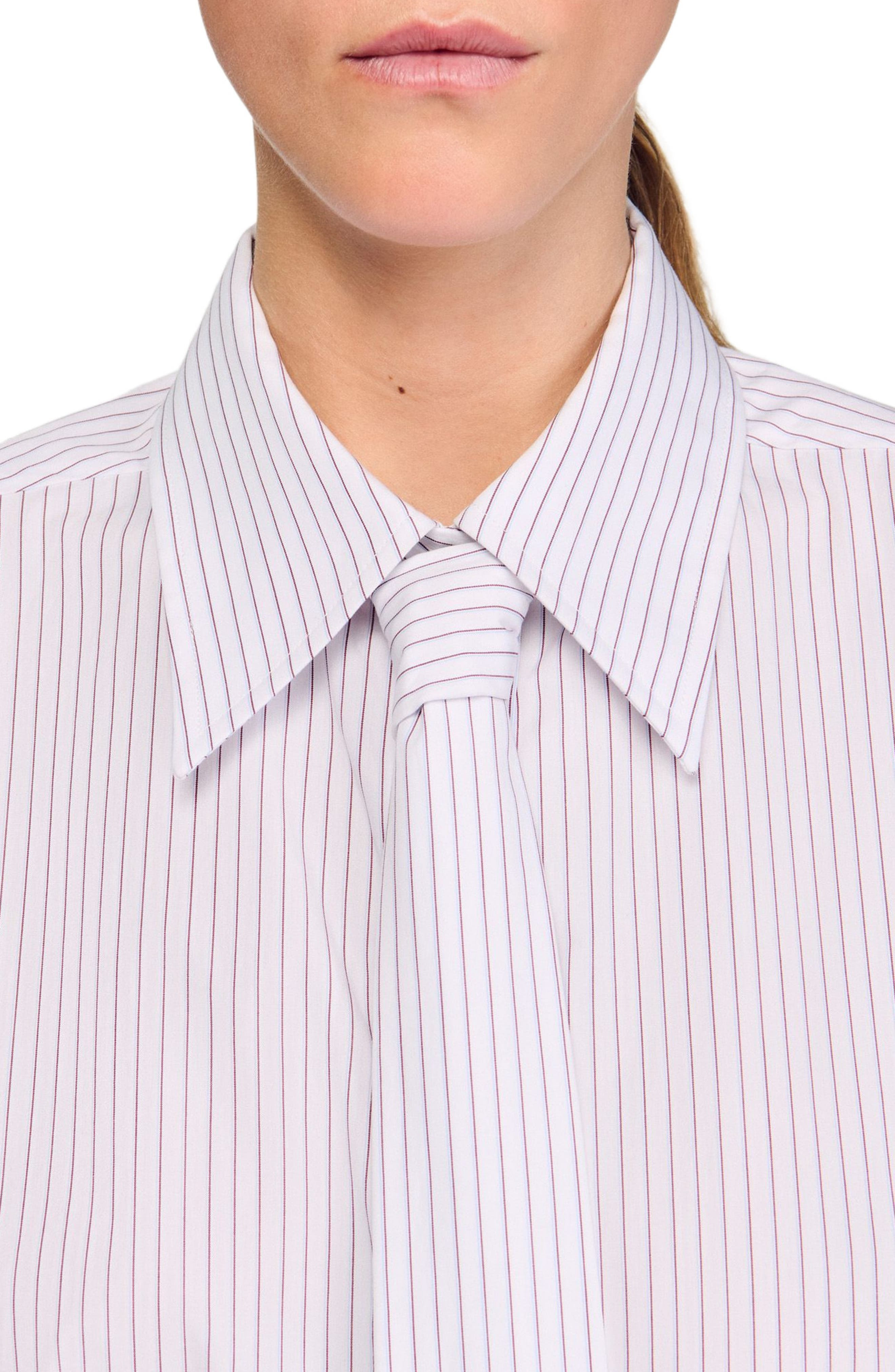 SANDRO Striped shirt with detachable tie in White /Red at Nordstrom - 5