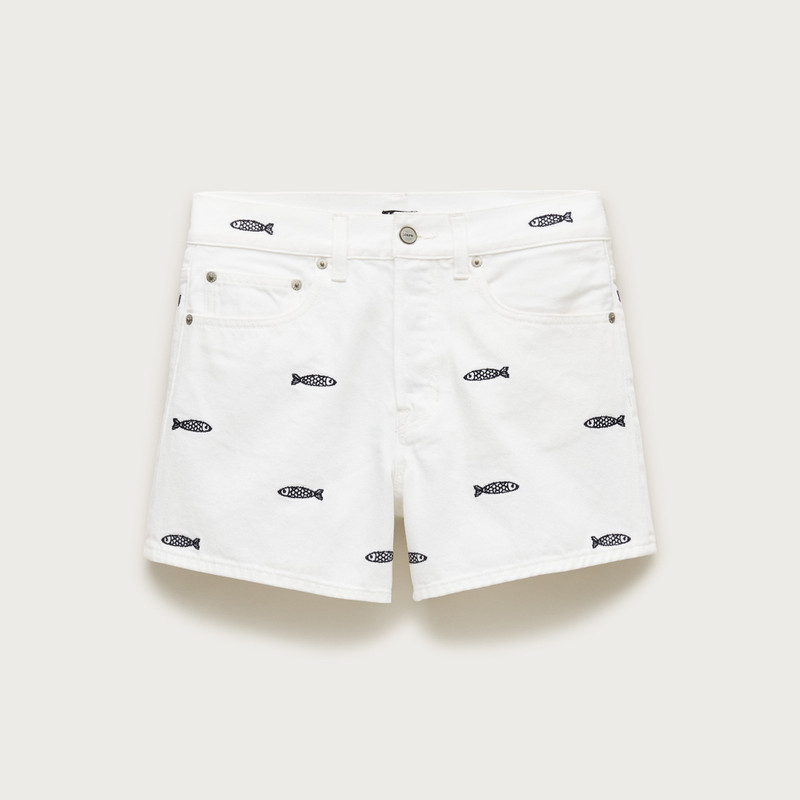 Embroidered mid-rise A-line denim short 1