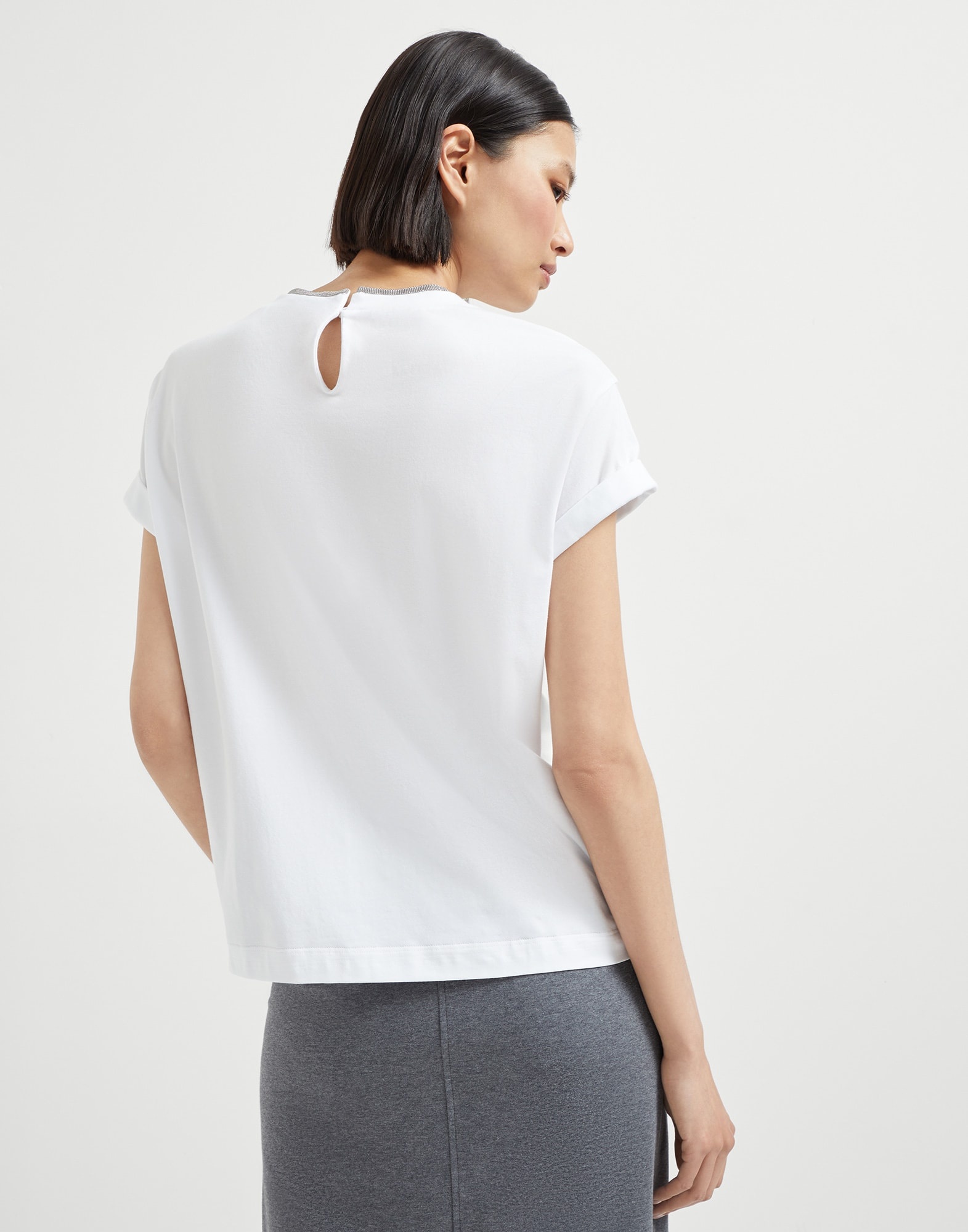 Stretch cotton jersey T-shirt with precious faux-layering - 2