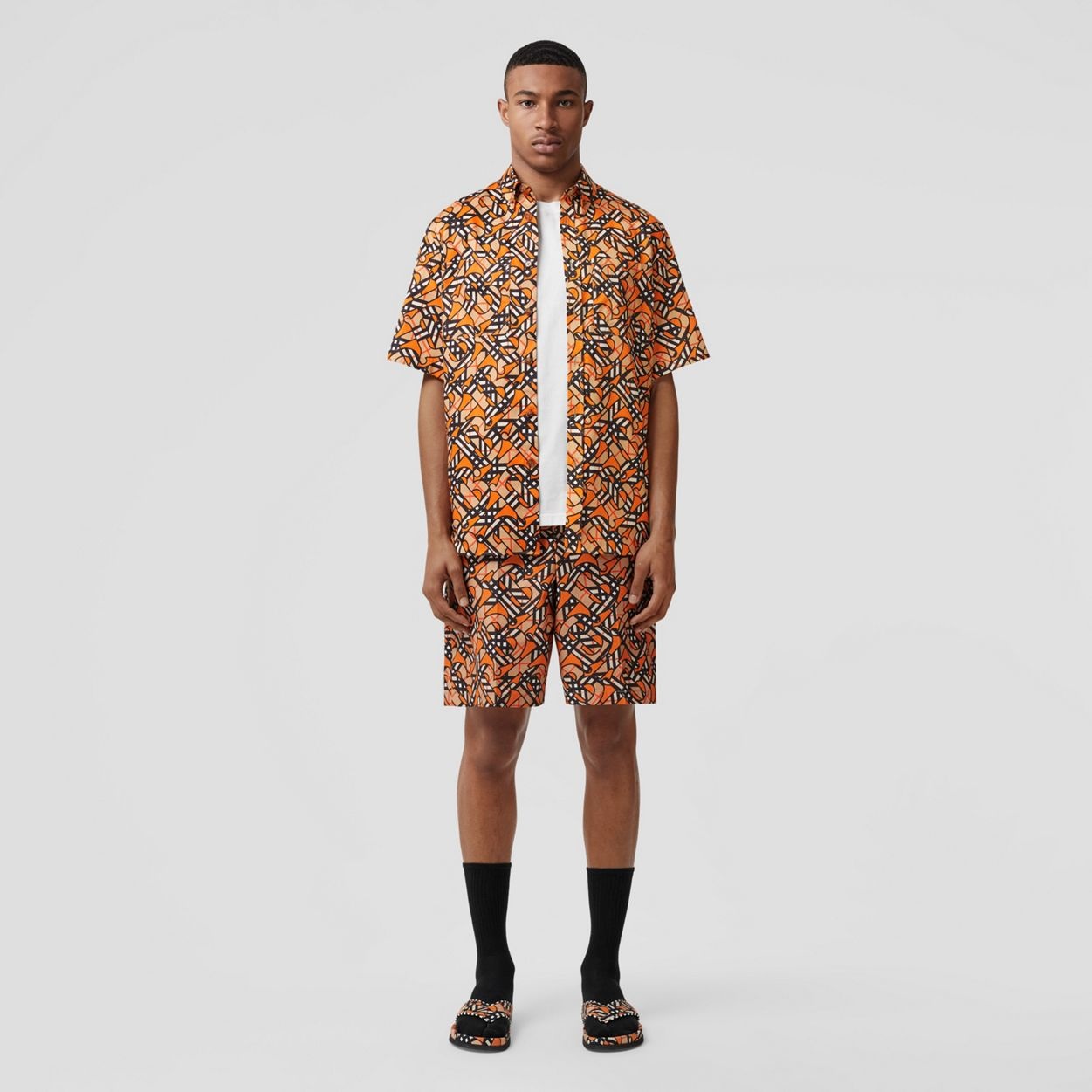 Short-sleeve Monogram Print Cotton Poplin Shirt - 2