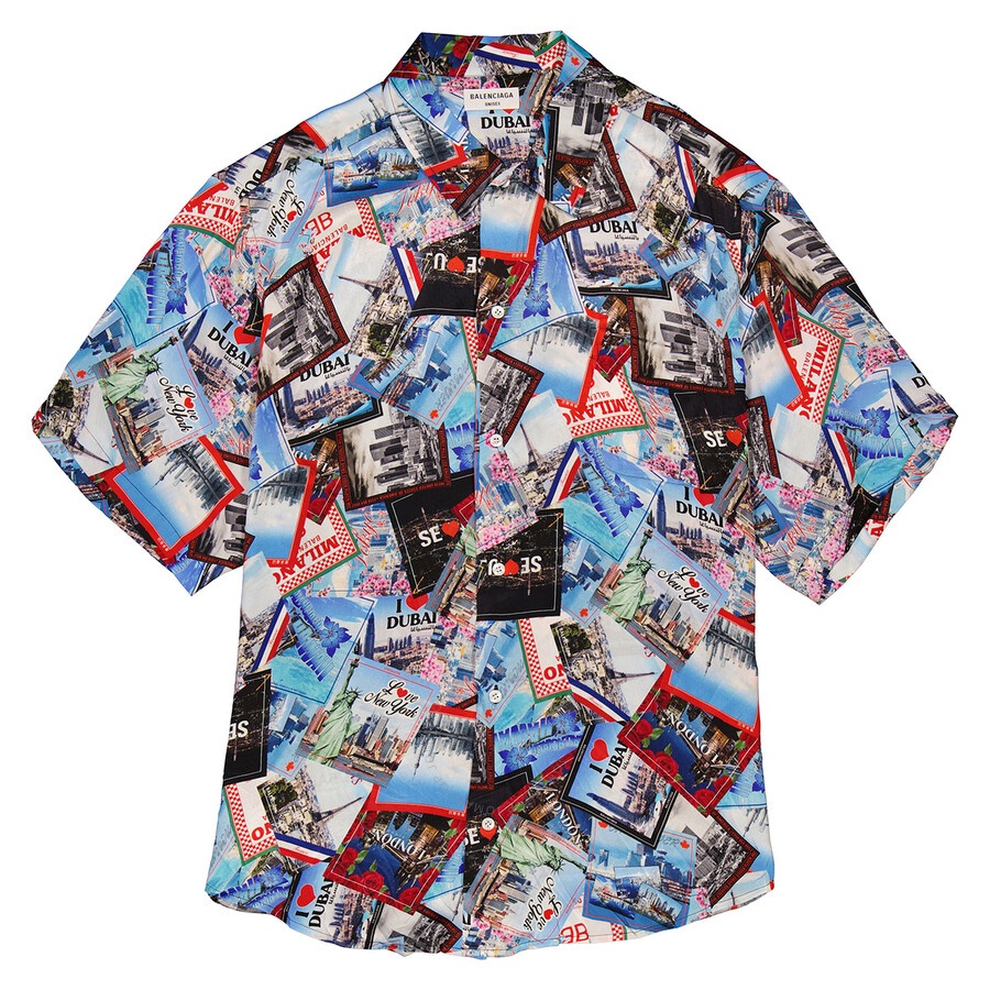 Balenciaga Ladies Mix Postcard All-Over Print Minimal Shirt - 1