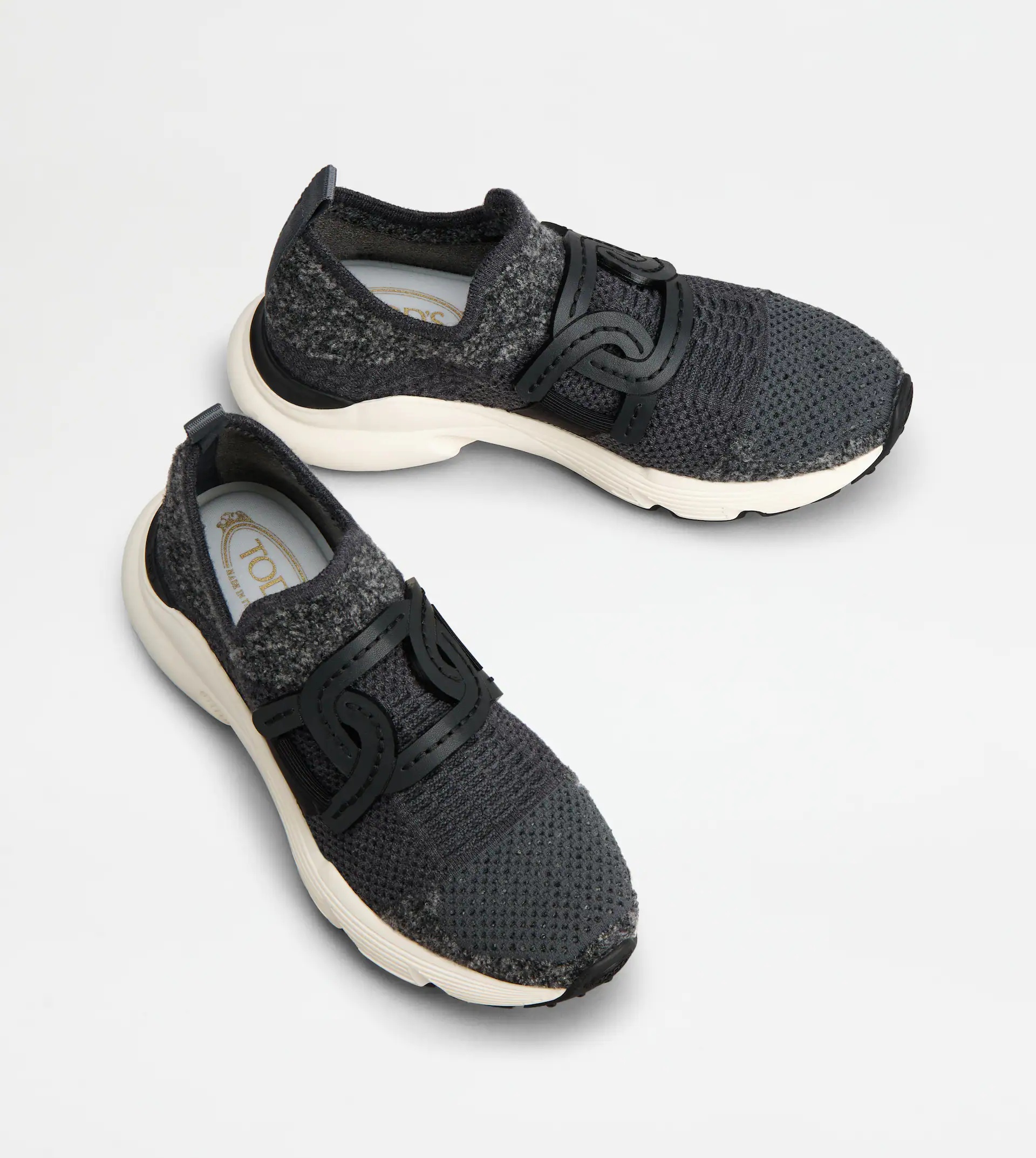 SLIP-ON SNEAKERS IN WOOL-BLEND TECHNICAL FABRIC - GREY, BLACK - 3