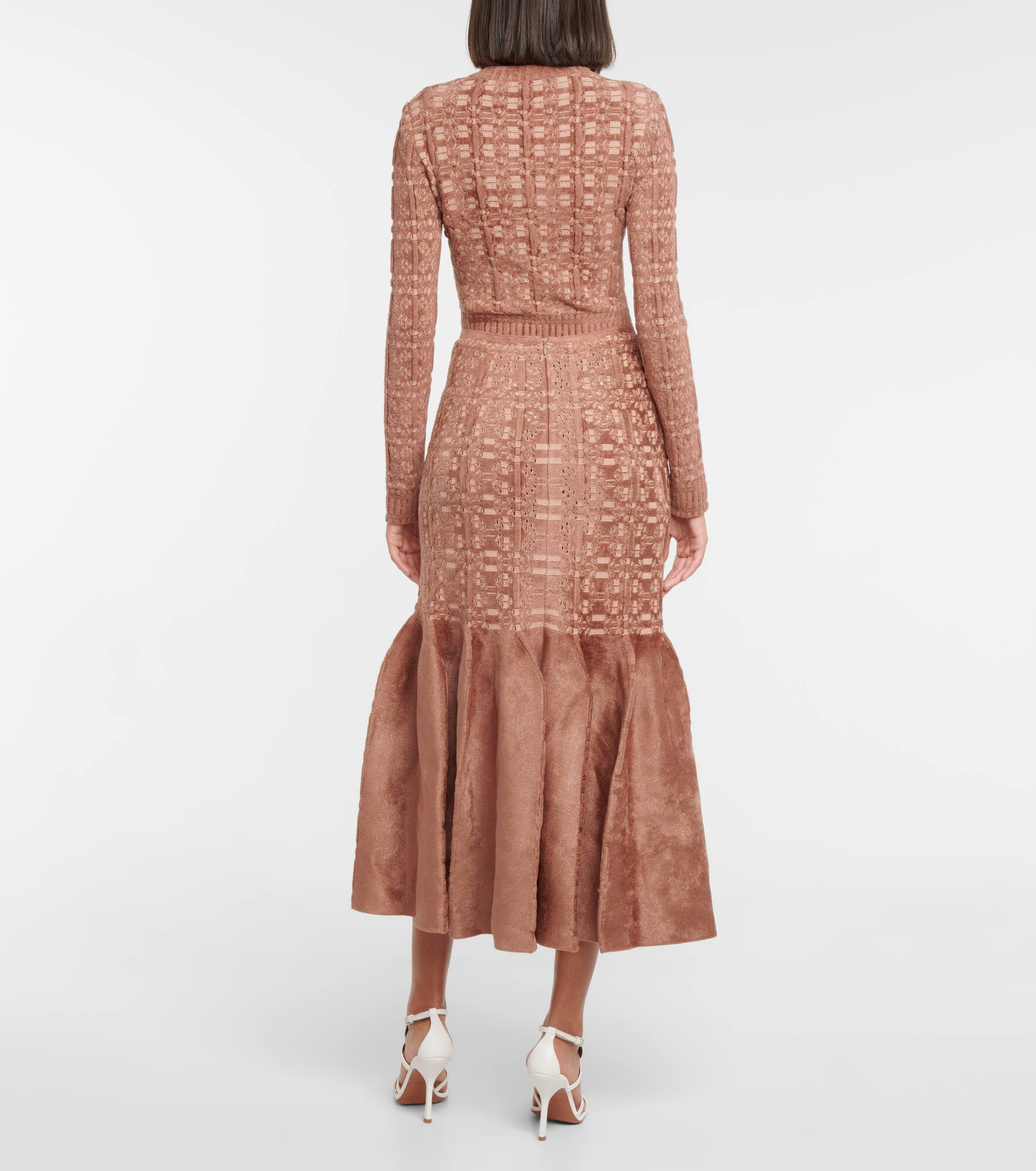 Lace-trimmed velvet midi skirt - 3
