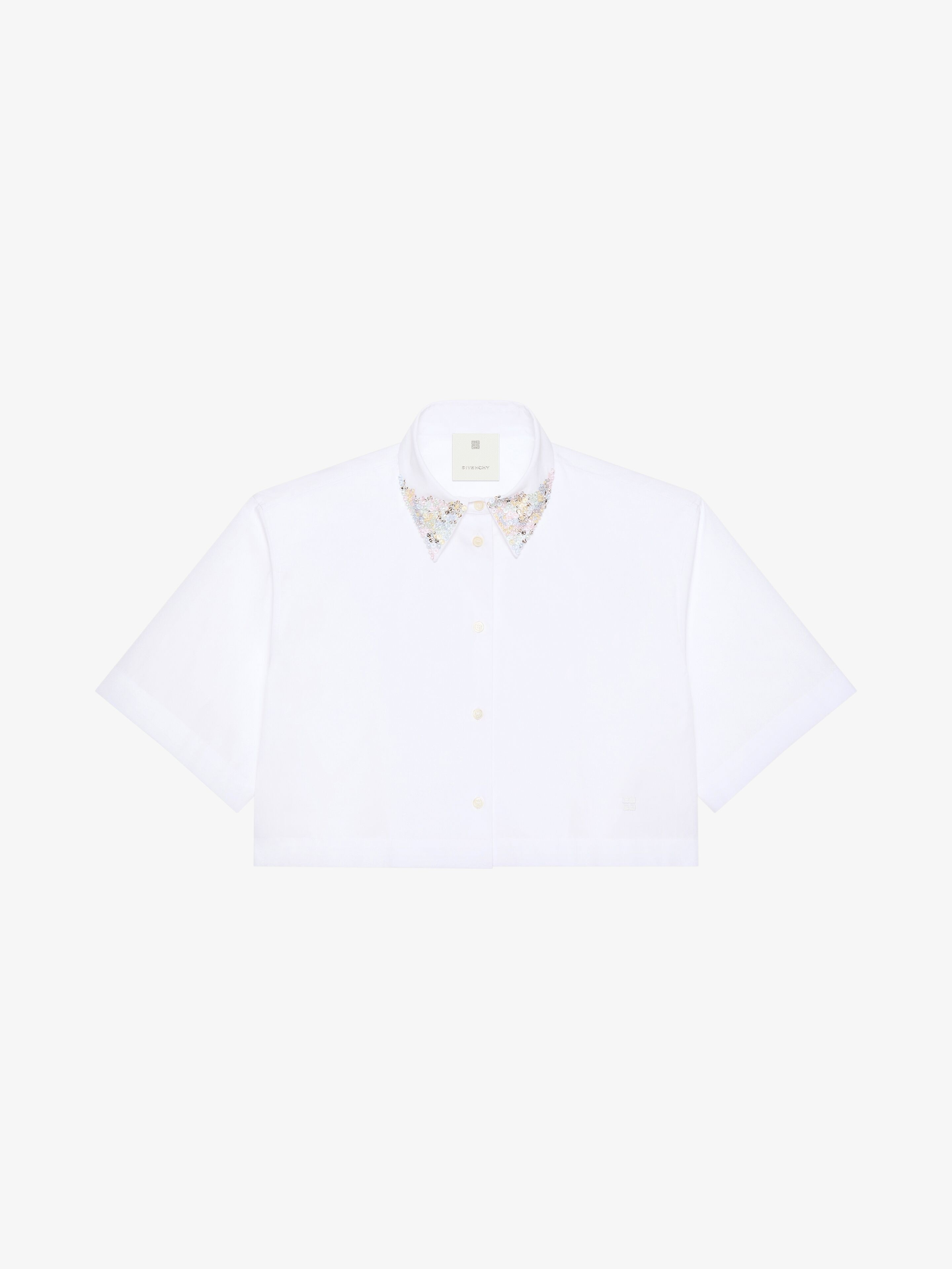 CROPPED SHIRT IN POPLIN WITH CRYSTALS COLLAR - 1