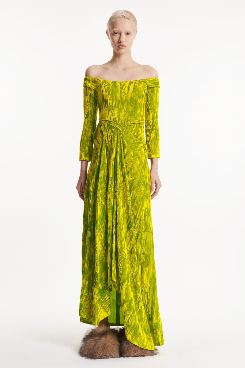 DRAPED OFF SHOULDER DRESS CITRON 1