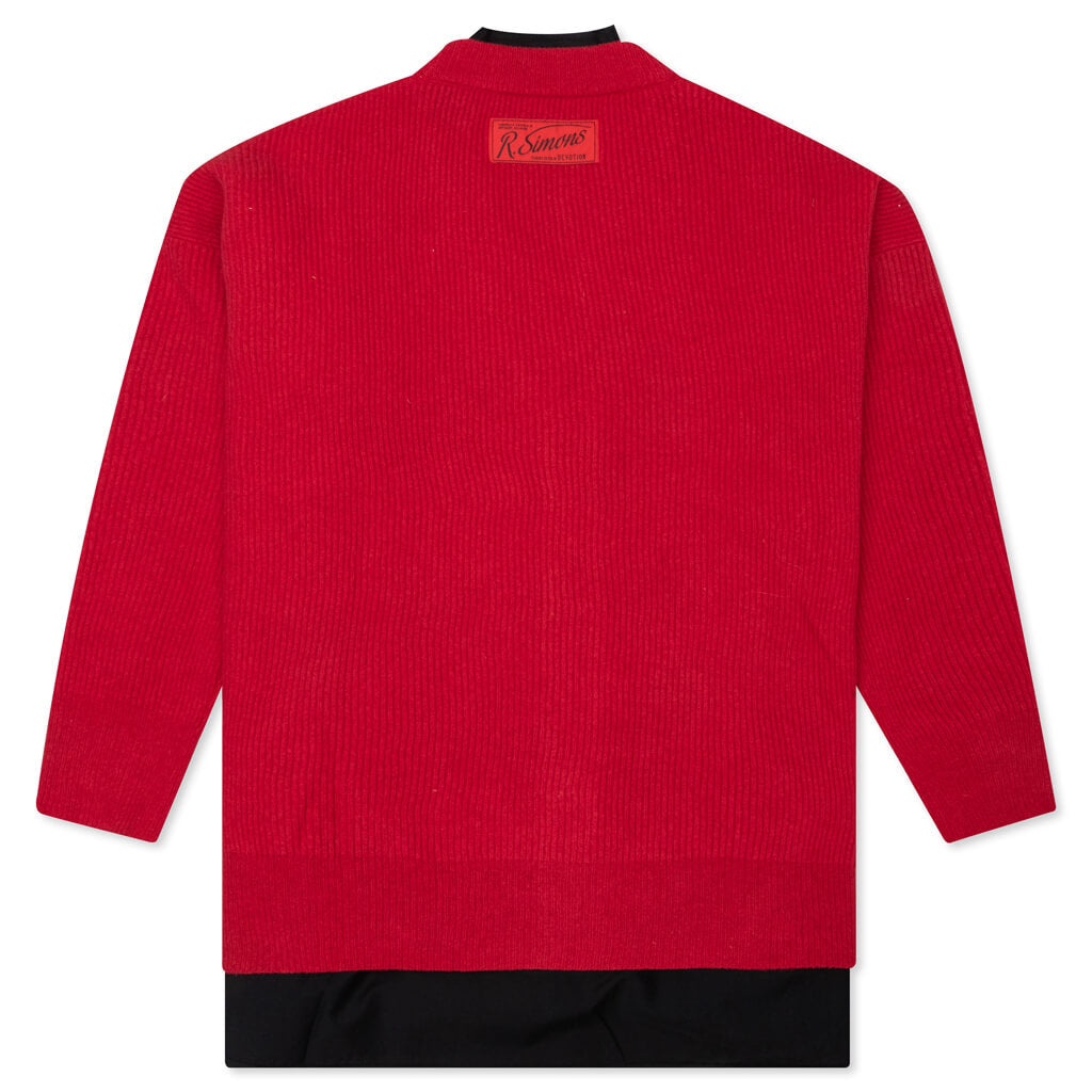 RAF SIMONS BIG RIBBED KNIT CARDIGAN WITH FABRIC LINING - RED - 2