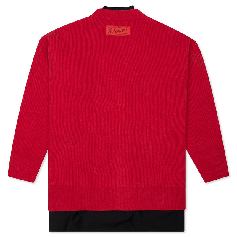 Raf Simons RAF SIMONS BIG RIBBED KNIT CARDIGAN WITH FABRIC LINING - RED outlook