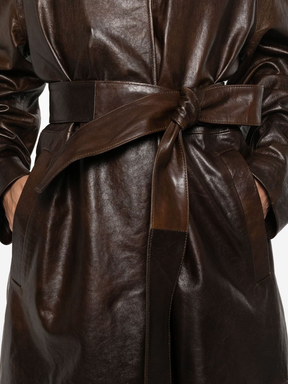 belted leather coat - 5