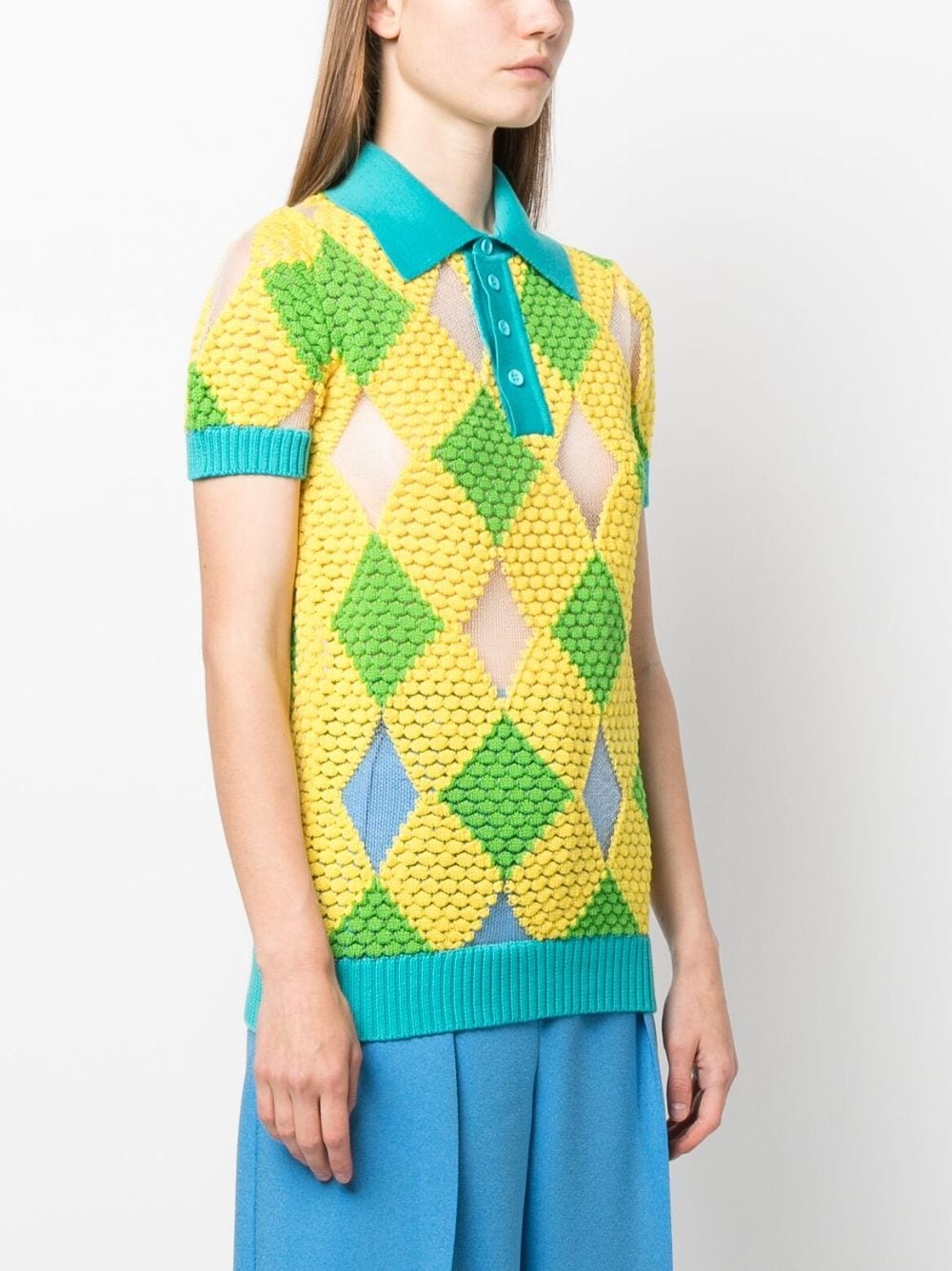 geometric-pattern knitted polo shirt - 3