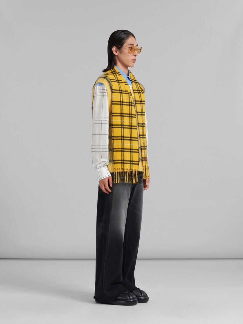 WHITE CHECKED COTTON SHIRT WITH PLAIN YOKE - 5