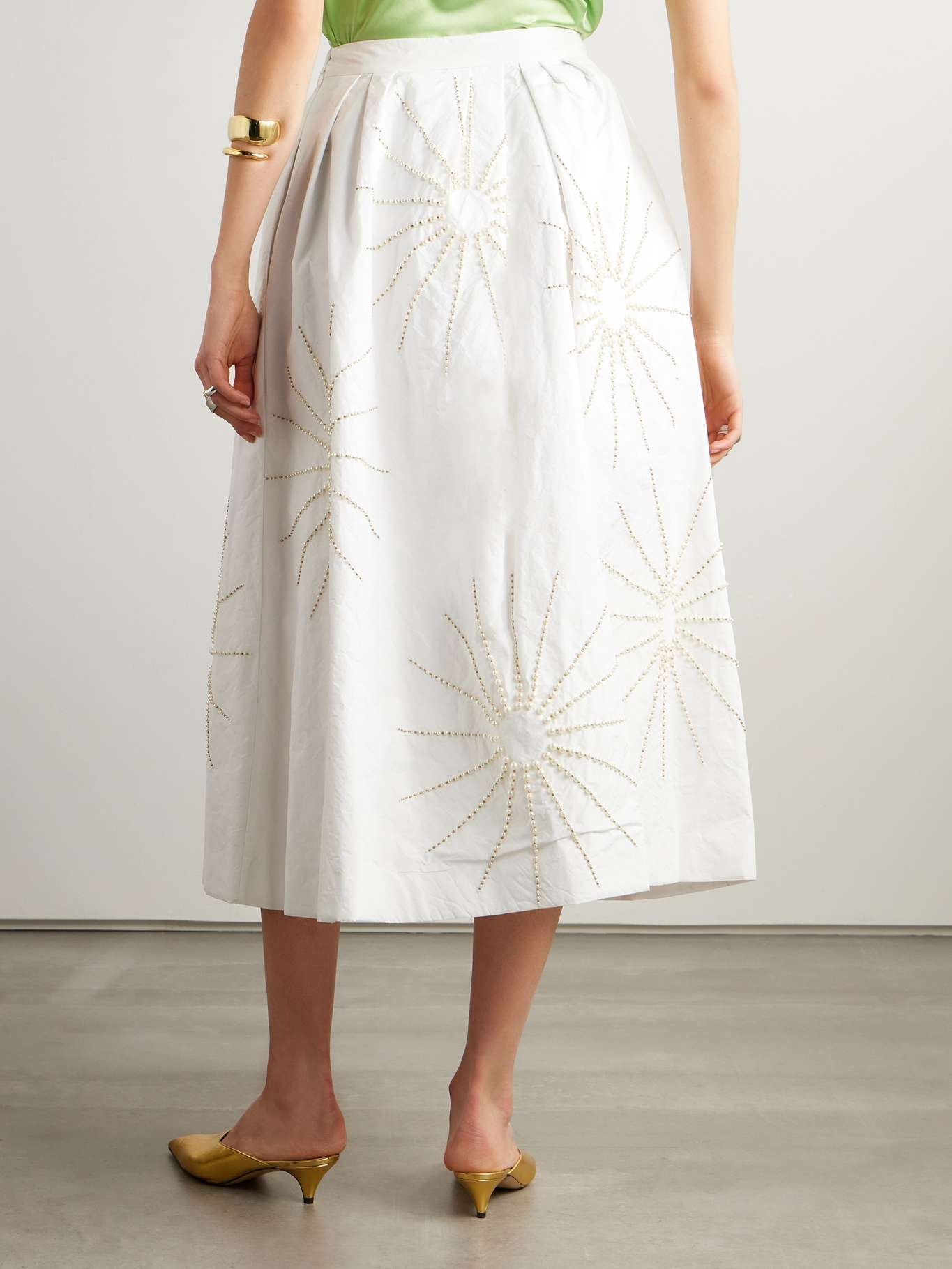 Embellished pleated taffeta midi skirt - 3