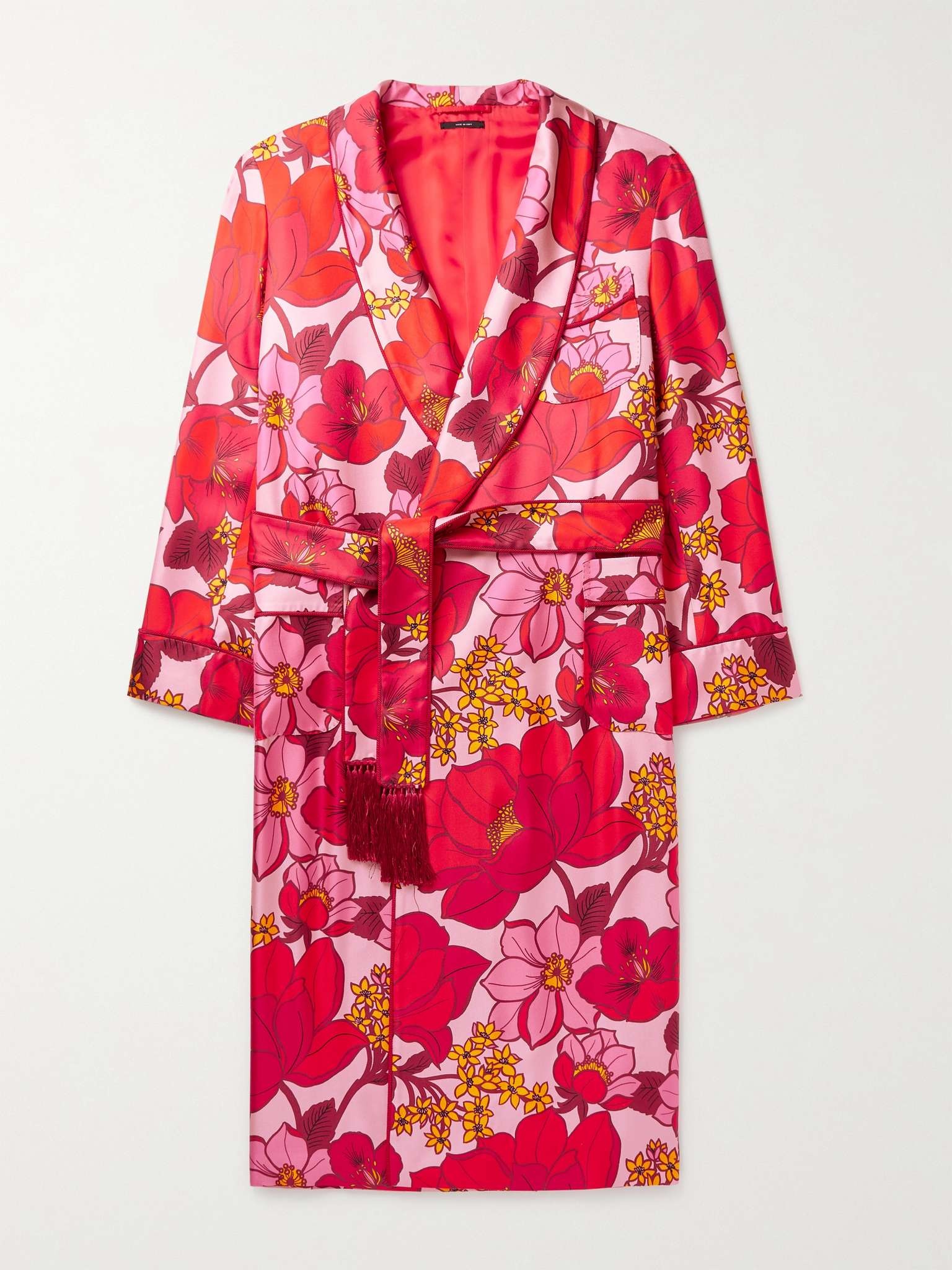 Tasselled Piped Floral-Print Silk-Twill Robe - 1