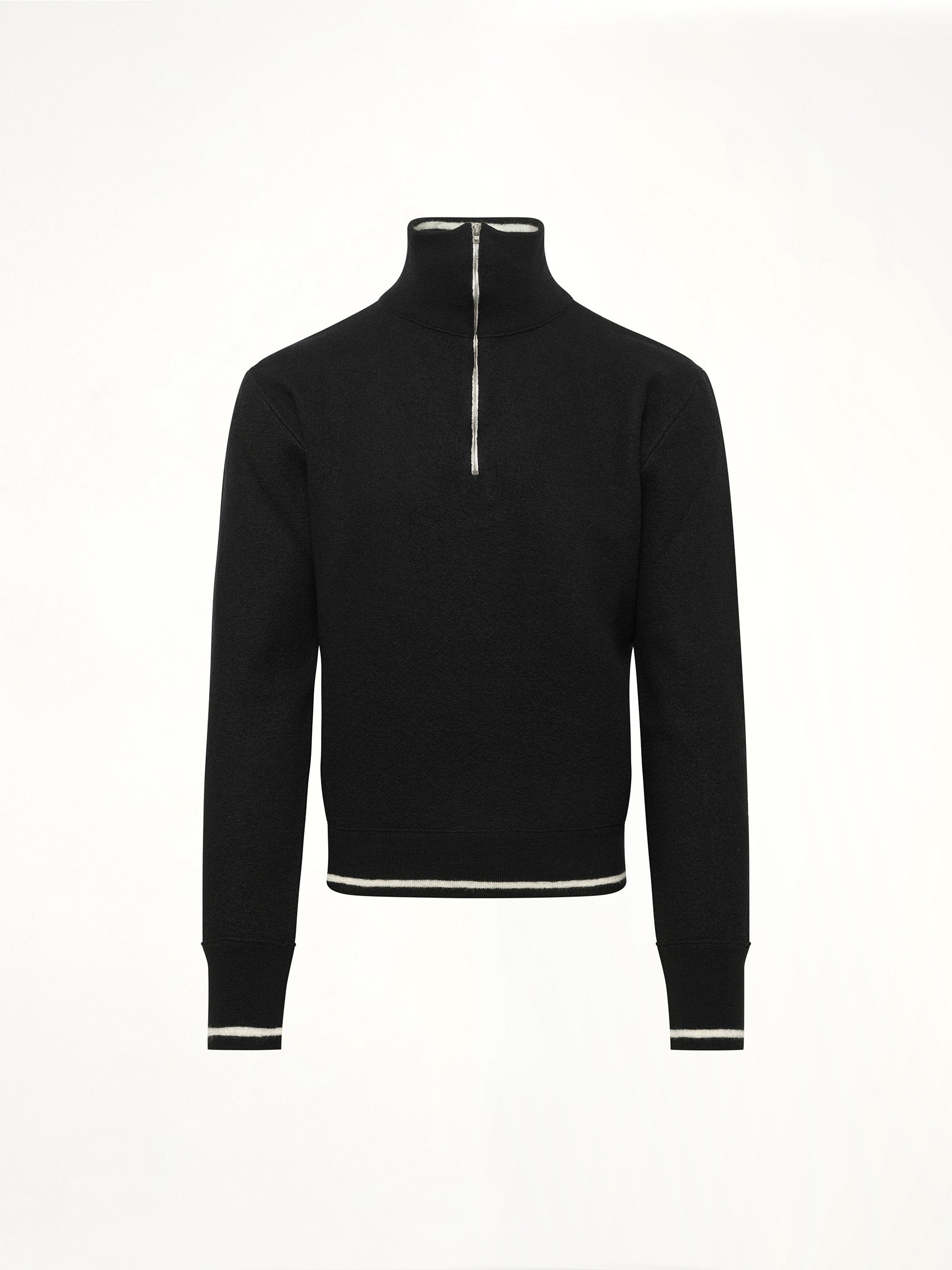 Gauge 14 Felted Zip Sweater in Black/Off White - 2