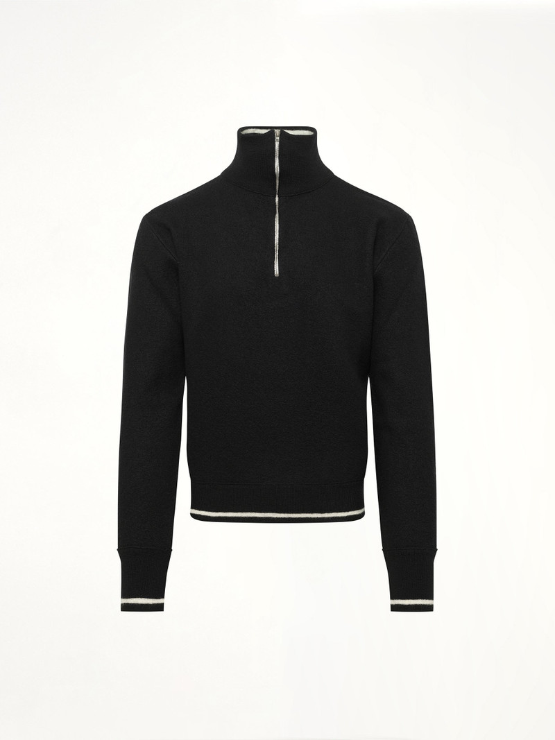 Maison Margiela Gauge 14 Felted Zip Sweater in Black/Off White outlook