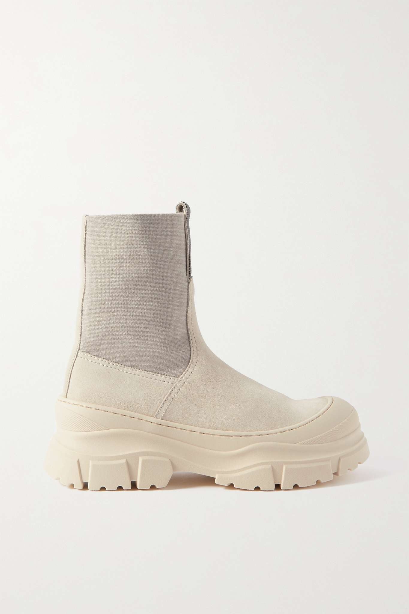 Bead-embellished suede and stretch-knit Chelsea boots - 1